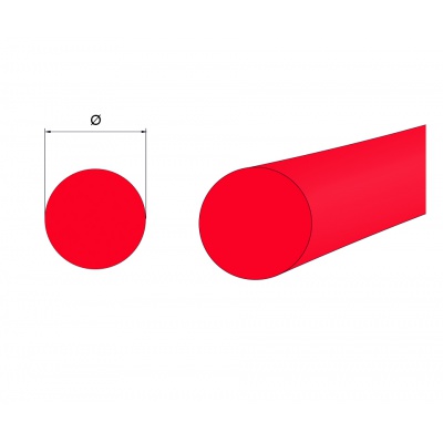 Round belt, sold by the metre, solid profile, 8 mm, PUR90, red